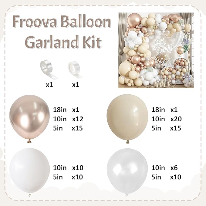 Beige Champagne Gold Balloons Garland Arch Kit, 102PCS White Sand Metallic Champagne Gold Nude Neutral Cream Balloons for Wedding Baby Bridal Shower Boho Birthday Anniversary Party Decorations