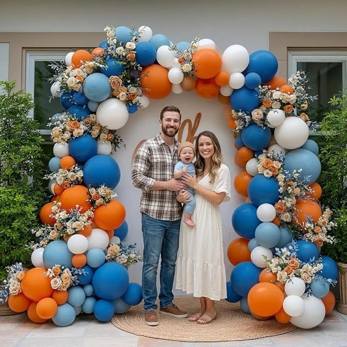 Dusty Blue White Balloon Arch, Double Stuffed Burnt Orange White Blue Balloon Garland Kit Latex Balloons for Neutral Baby Shower Birthday Bridal Shower Wedding Graduation Summer Party Decor