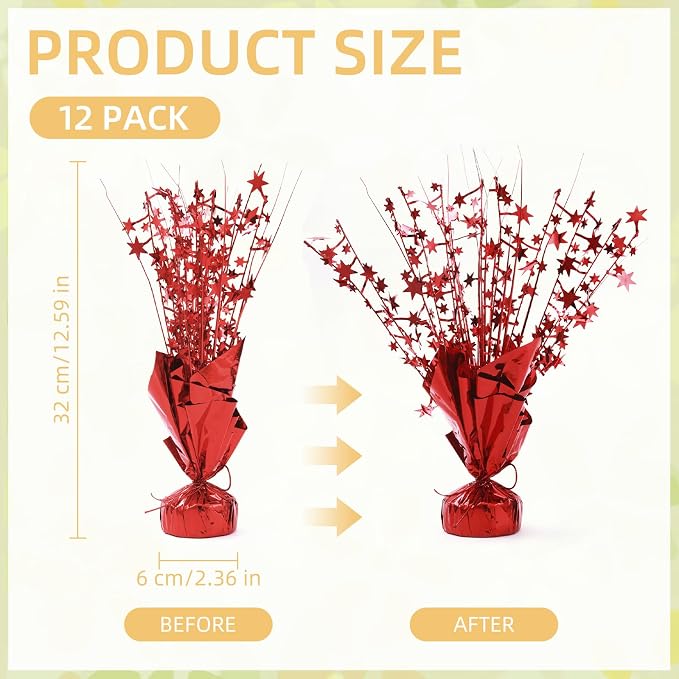 12 Pack Red Metallic Foil Spray Centerpiece Star Table Decoration Burst Table Centerpieces for Birthday New Year Wedding Anniversary Graduation Party Supply (Red)
