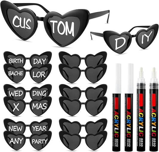 Flutesan Personalized Heart Sunglasses Bulk Custom Glasses with Paint Pens for DIY Wedding Party Favors