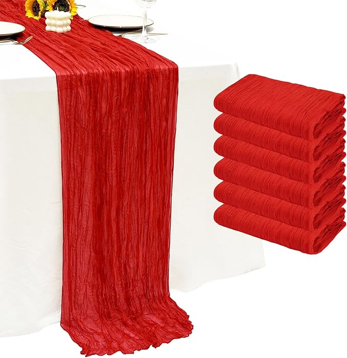 6Pack Red Cheesecloth Table Runner 10Ft Gauze Table Runner Red Cheese Cloth Table Runners Long Sheer Fabric Tablerunners for Wedding Party Bridal Shower Thanksgiving Christmas