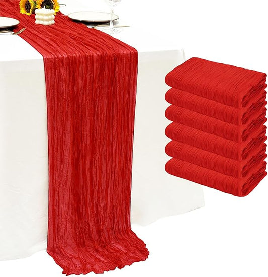 6Pack Red Cheesecloth Table Runner 10Ft Gauze Table Runner Red Cheese Cloth Table Runners Long Sheer Fabric Tablerunners for Wedding Party Bridal Shower Thanksgiving Christmas