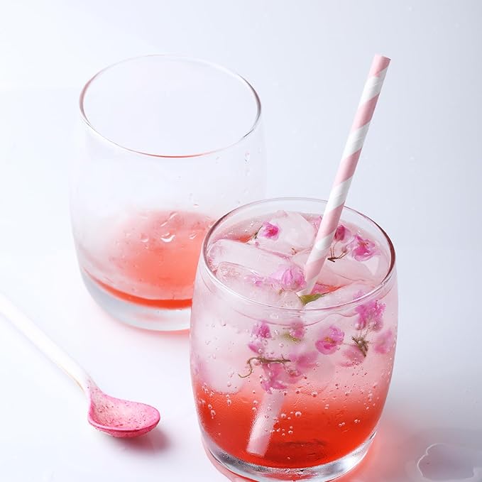 PakTalk 100 Pack Baby Pink Paper Straws for Drinking, Disposable and Biodegradable, Food Grade Material, Eco-Friendly Straws for Birthdays, Weddings, Baby Showers (0.24" x 7.75")