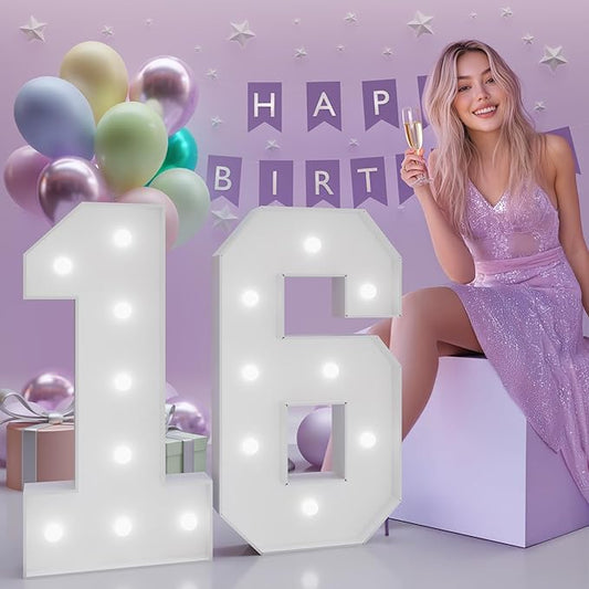 Number 16 Marquee Numbers 3 Feet Tall, 16th Birthday Decorations for Girls Boys, 16 Light Up Number for Party Large 16 Light Up Sign for Birthday Anniversary Decor