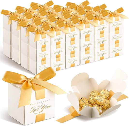 Zhanmai 60 Pcs Wedding Favor Boxes 2.5 x 2.5 x 2.5 Inch Mini Small Gift Boxes Candy with Ribbon Wedding Souvenirs for Guests Thank for You Gift Bridal Shower Party Favor(Gold)