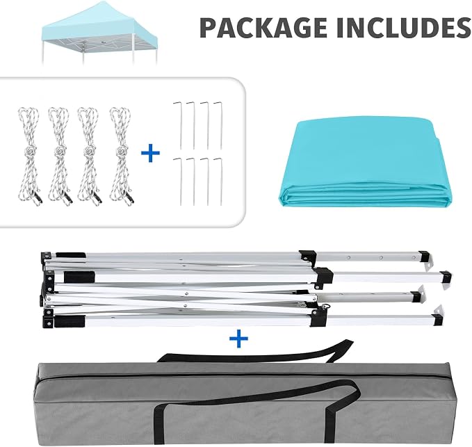 COOS BAY 5x5 Pop Up Canopy Tent, Portable Lightweight Sun Shelter with Carry Bag, Easy Setup Outdoor Canopy for Beach, Camping, Sports & Backyard Shade, Light Blue