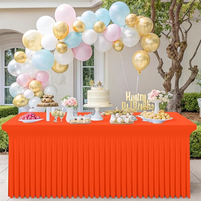 Smiry Spandex Tablecloth, Elastic Fitted Stretch Tablecloth for 6FT Rectangle Tables, Waterproof Washable Table Cover Skirt for Outdoor, Wedding, Banquet & Parties (Orange, 72Lx30Wx30H Inch)
