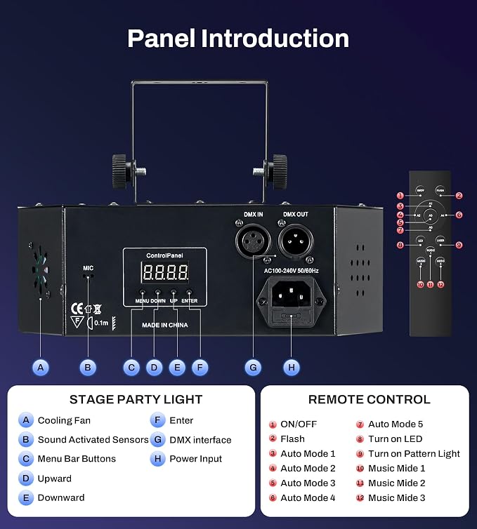 Disco Party Lights Laser DJ Light with Sound Activated Support DMX512 Stage DJ Party Disco Lighting with Remote Control for Xmas Club Parties Birthday Christmas Wedding