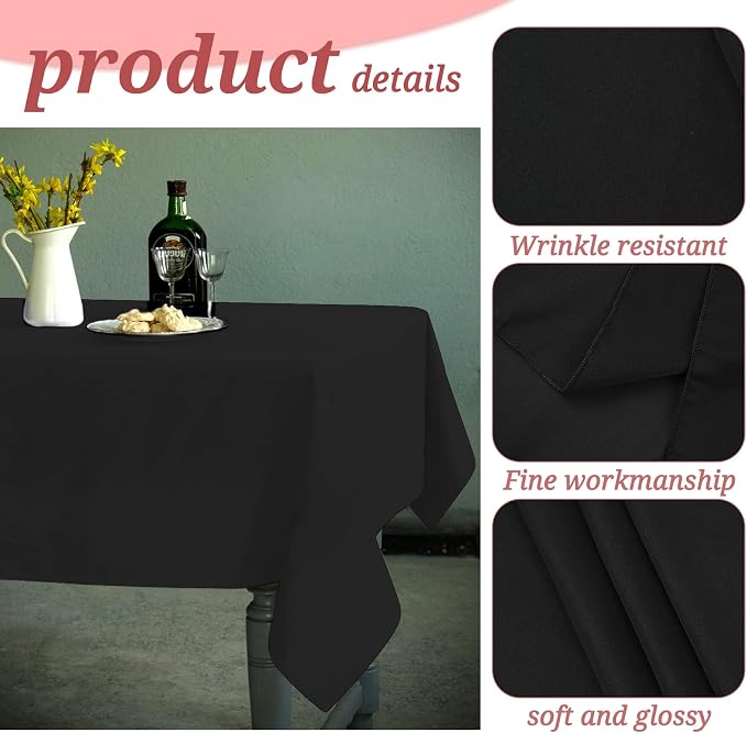 YMHPRIDE 6 Pack Black Rectangular Polyester Tablecloths, 60 x 126 inch, Stain & Wrinkle Resistant, Perfect for 8FT Tables, Wedding, Party, Banquet