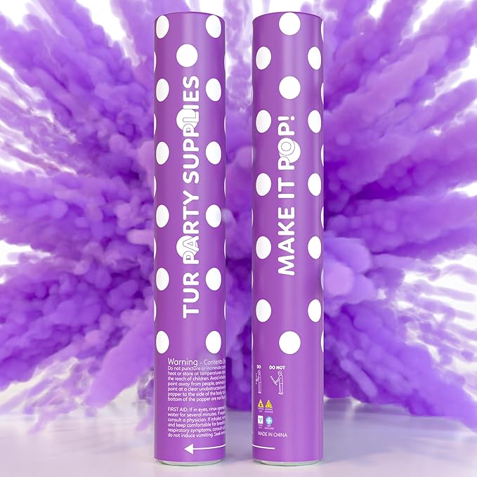 Purple Powder Cannons Smoke Bombs Biodegradable Poppers | 2 Pack | Launch up to 25 ft | 12 inch | Decorations For Photoshoots, Gender Reveal, Celebrations, Festivals, and Parties | TUR Party Supplies