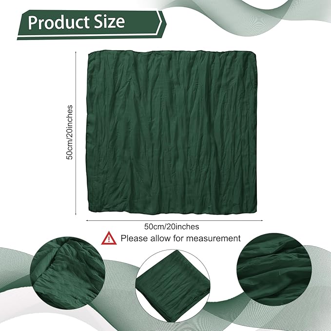 LZY 60 Pack Gauze Cheesecloth Napkins 20x20 Inch Dinner Cloth Napkins, Soft Boho Table Napkins Rustic Wrinkled Cheese Cloth Napkins Bulk for Wedding Party Baby Shower Event Decor (Emerald Green)