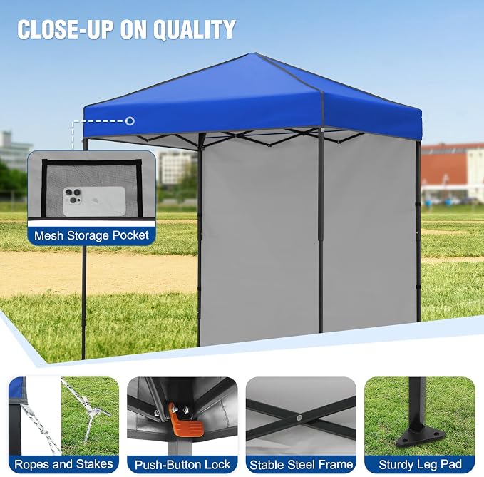 6x4 Pop Up Canopy Tent with One Wall Panel, Instant Portable Beach Canopy, Outdoor Tent with Carry Bag for Camping, Sports, Tailgating, Events, Blue