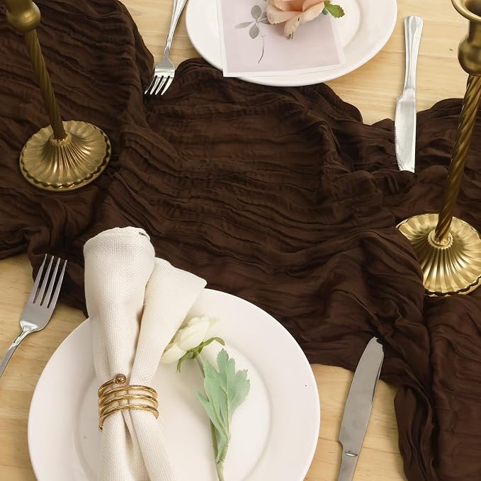 Brown Cheesecloth Table Runner 120 Inch 10FT Cheese Cloth Fabric Runners 1 Pack for Jungle Theme Party, Boho Decor, Retro Decoration