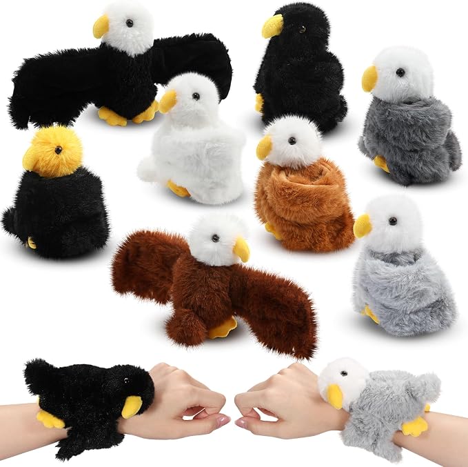 Liliful 8 Pack Kids Plush Gifts Stuffed Animal Cat Slap Bracelets - 8 Inch Back to School Prize Box Toys Wrist Cute Snap Birthday Rewards for Boys Girls Child Pet Adoption Party Favors(Eagles)