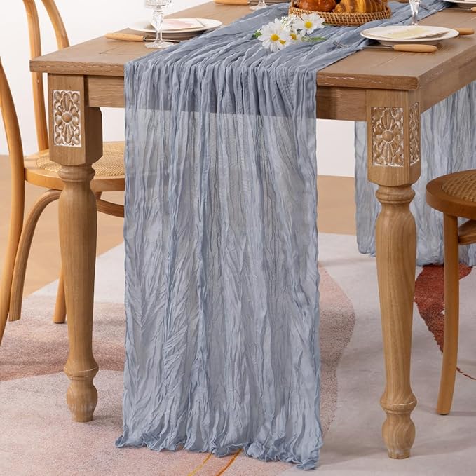 MLMC Grey Cheesecloth Table Runner 10ft Sheer Rustic Gauze Spring Cheese Cloth Centerpiece Decor 35x120 Inches for Wedding Party Bridal Shower Birthday Decor