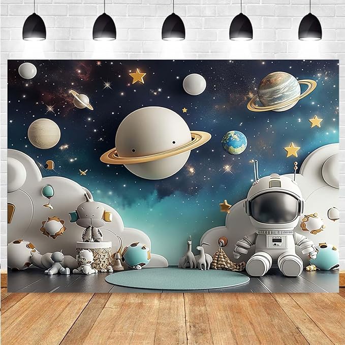 Outer Space Universe Astronaut Birthday Party Decor Backdrop Boy 1st Birthday Balloons Party Photography Background Boy Girl Baby Shower Background Studio Props (6x4feet)