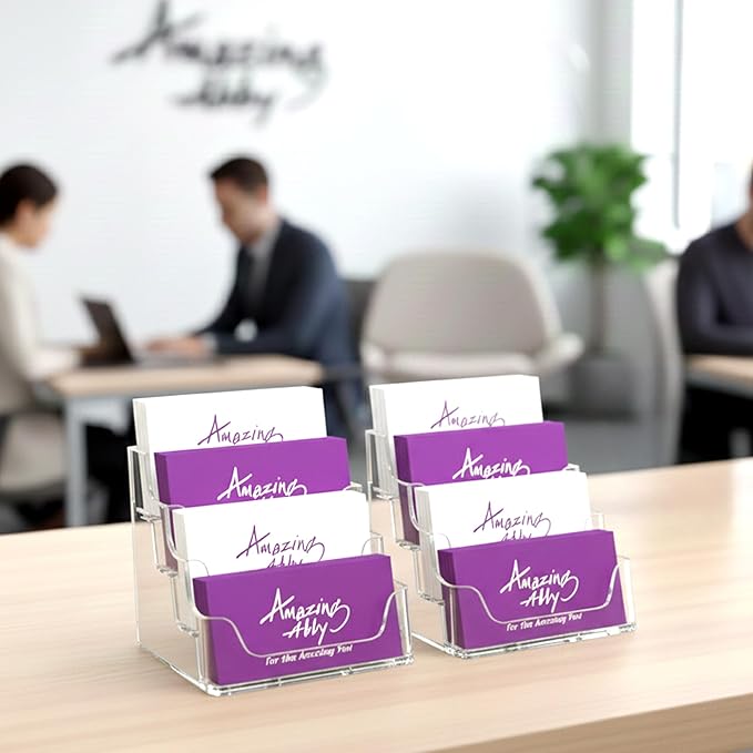Amazing Abby Acrylic Business Card Holder (2-Pack), Plastic 4-Tier Desktop Card Display, Professional Multi-Slot Stand Organizer, Great for Office, Reception, Trade Shows, and More