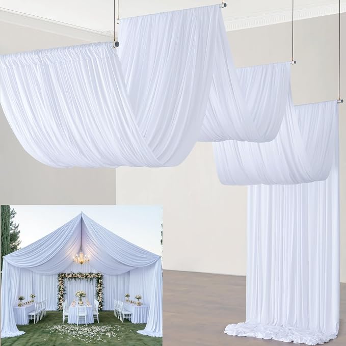 Outpain 50ftx40ft White Backdrop Ceiling Drapes,10Panels 40ft Height Wrinkle Free Tent Draping Curtains, Fabric Drapery Ceiling Drapes for Wedding Ceremony Birthday Theme Parties with Rod Pocket