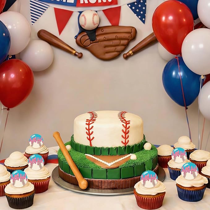 Kenning 48pcs Resin Baseball Drip Ice Cream Cupcake Ring Toppers Baseball Sport Cupcake Topper Rings for Sports Ball Theme Baby Shower Birthday Party Cake Decoration Supplies