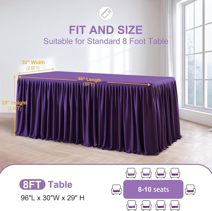Wish Care 2 Pack Purple Rectangle Table Clothes for 8 Foot Tables, Polyester Fitted Tablecloths 8ft Stretch Table Cover for Wedding, Birthday, Parties, Trade Show, Craft Show
