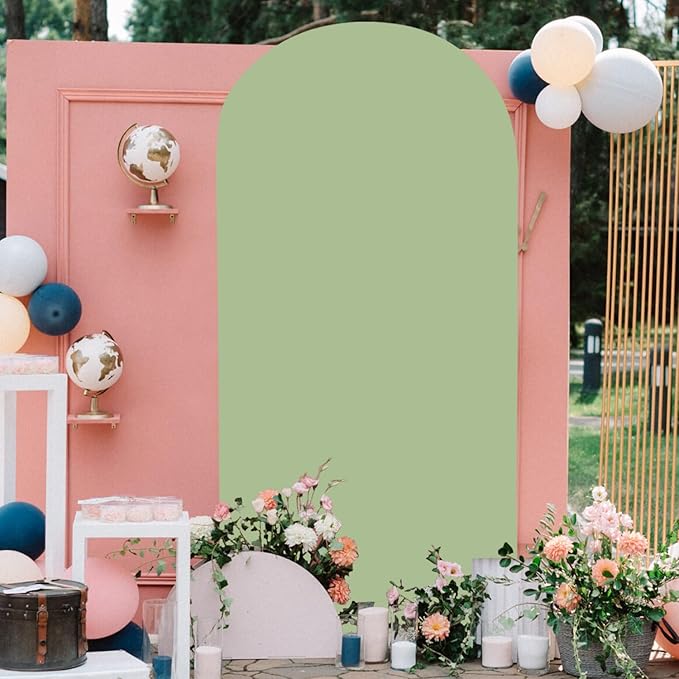 FOTSHARER Wedding Arch Cover 3.3x6.6FT Spandex Arch Cover Sage Green Arch Backdrop Cover for Arch Stand Chiara Round Top Arch Cover Backdrop Fabric Garland Arches Stretchy Cover for Weddings Decor