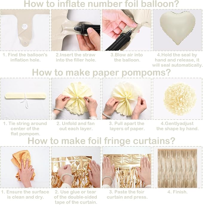 Beige 15th Birthday Decorations Girls Boys Cream Number 15 Balloon Nude Gold Happy Birthday Banner Fringe Curtain Paper Pom Poms Blush White Sand Champagne Star Foil Balloons Neutral Boho Party Decor