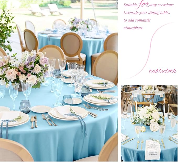 Showgeous 12 Pack Light Blue Round Tablecloth 90 Inch Polyester Table Cloth for Round Tables Washable Decorative Fabric Table Covers for Wedding Dining Party