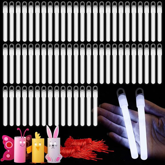 Lewtemi 100 Pack 4 Inch Glow White Sticks Bulk, Glow in the Dark Party Supplies Birthday and Holidays