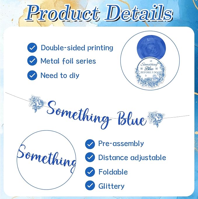Rakuto Something Blue Before I Marry Bridal Shower Decorations, Something Blue Before I Say I Do Banners Hanging Swirls and Paper Pom Poms, Bachelorette Party Decorations