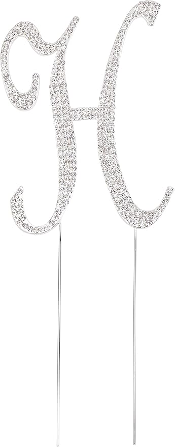 LOVENJOY Gift-Boxed 3.3" Rhinestone Letter H Cake Topper