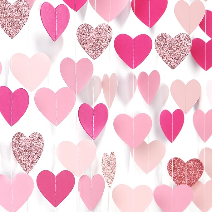 Hot-Pink Rose-Gold Party Decorations Garland and Hot-Pink Rose-Gold Party Decorations Heart-Garland