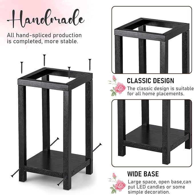Geelin 10 Pcs Wooden Wedding Lantern Centerpiece Candle Lantern Table Wooden Candle Holder Decorative for Wedding Party Table Valentine Decor(10.59 in, 13 in,Black)
