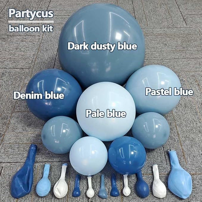 Dusty Blue Balloon Arch Kit, Double Stuffed Dark Light Blue Pastel Latex Balloon Garland for Baby Shower Birthday Bridal Wedding Easter Valentine Party Decoration