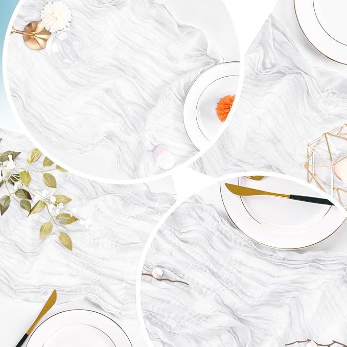 16 Pack White Cheesecloth Table Runner 20 x 120 inch Gauze Table Runners 10 FT Long,Semi Sheer Boho Cheese Cloth Fabric Table Runner Bulk for Wedding,Party,Baby Shower,Bridal Shower Decoration