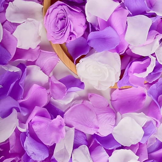 Eslibin 180 PCS Real Purple White Rose Petals for Wedding Flower Girl to Throw, 1.75oz Mixed Fresh Dried Rose Petal for Proposal Centerpieces Valentine's Day Romantic Night Decor