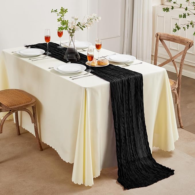 6 Pack Black Cheesecloth Table Runner 10FT Long Boho Gauze Table Runner Rustic Sheer Runner for Halloween Decoration Wedding Baby Shower Birthday Party Table Decor Home Easter Decorations