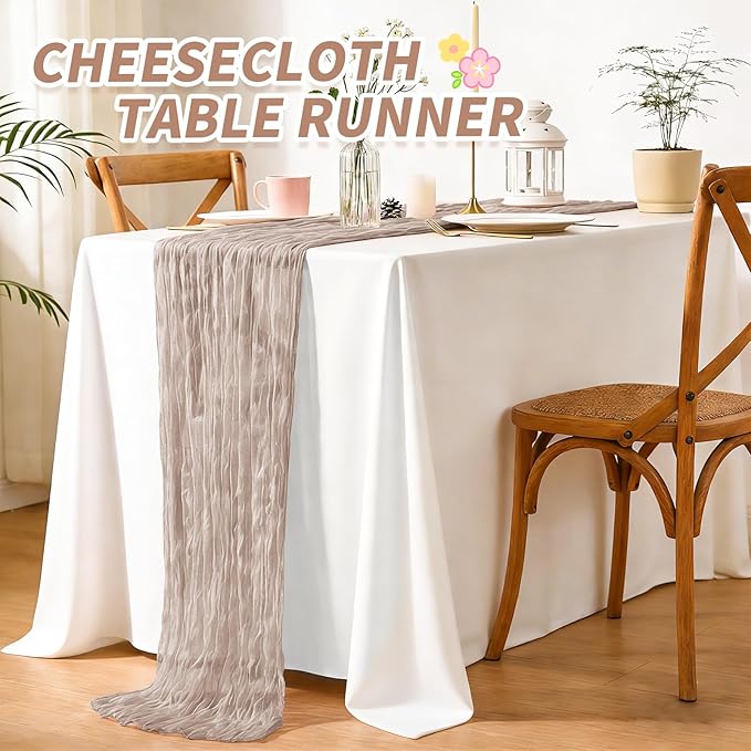 6 Pack Cheesecloth Table Runner,Brown Grey Table Runner Long Romantic Semi Sheer Rustic Boho Gauze Table Runners for Wedding Bridal Shower Birthday Party Decorations(17.7×108 Inch)