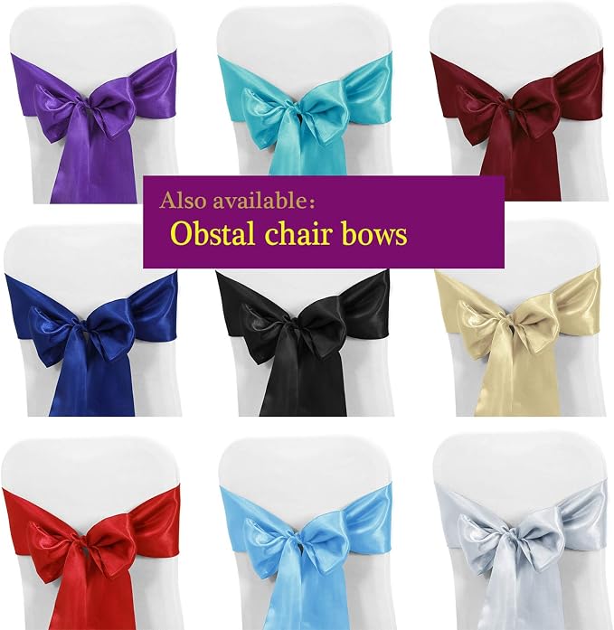 Obstal 50 PCS Satin Chair Sashes Bows for Wedding Reception- Universal Chair Cover Back Tie Supplies for Banquet, Party, Hotel Event Decorations