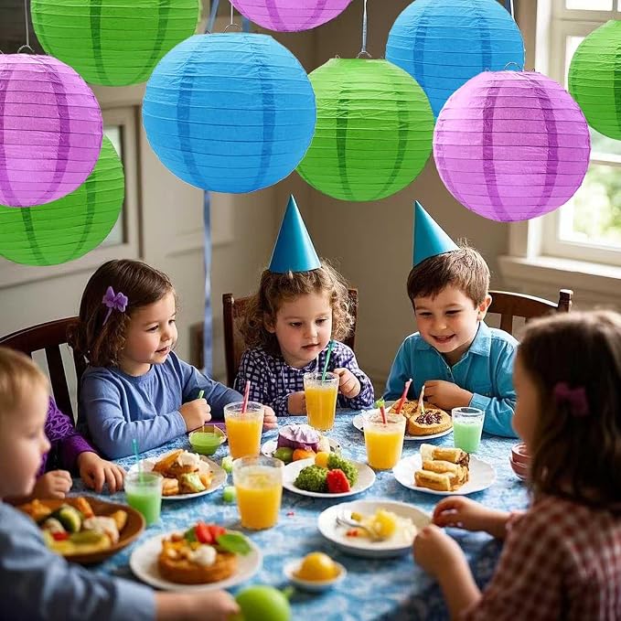 Purple -Green and Blue Paper Lanterns 12Pcs Hanging Lanterns for Birthday Party, Wedding, Home Decor, Baby Shower Festive Decoration