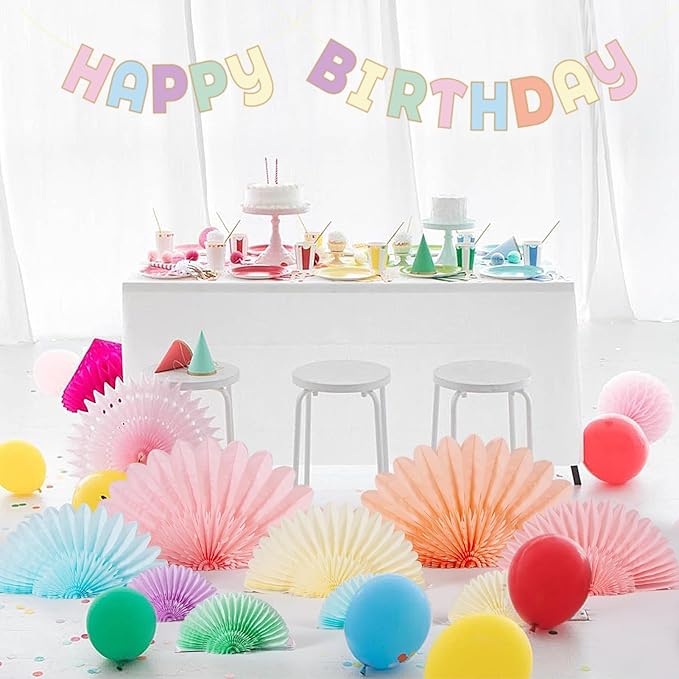 Paper Jazz 9pcs Spring Pastel Paper Fans Party Decoration,Paper Flowers Wall Decoration, Rainbow Birthday Party Decorations Tissue Pom Poms for Birthday Wedding Baby Shower Classroom.