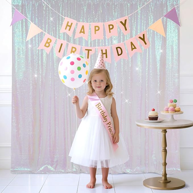 SquarePie 6x8ft Iridescent Sequin Backdrop for Photography, Satin-Backed Real Sequin Curtain, Enhanced Coverage Shimmering Background with 4" Rod Pocket for Wedding, Birthday, Party Decor, 1 Panel