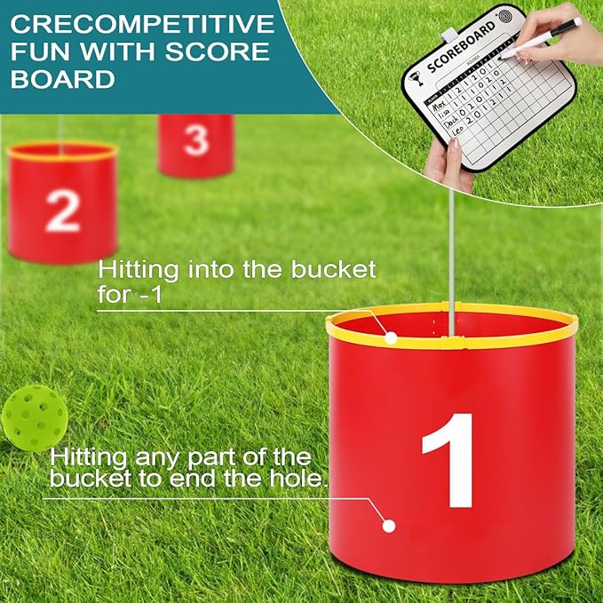 FINCOME Golf Yard Bucket Games 6 Holes Golf Practice Game with Flag, Golf Chipping Game for Kids and Adults Outdoor Indoor Park, Beach, Backyard, Lawn