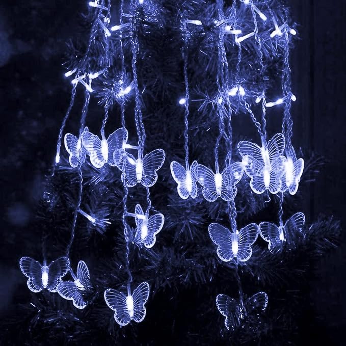 Butterfly Curtain Fairy Lights USB Plug in,8 Modes 120 LED 20FT Firefly Twinkle Timer String Lights with Remote, Waterproof Copper Wire for Bedroom Patio Christmas Wedding Party (Cool White)