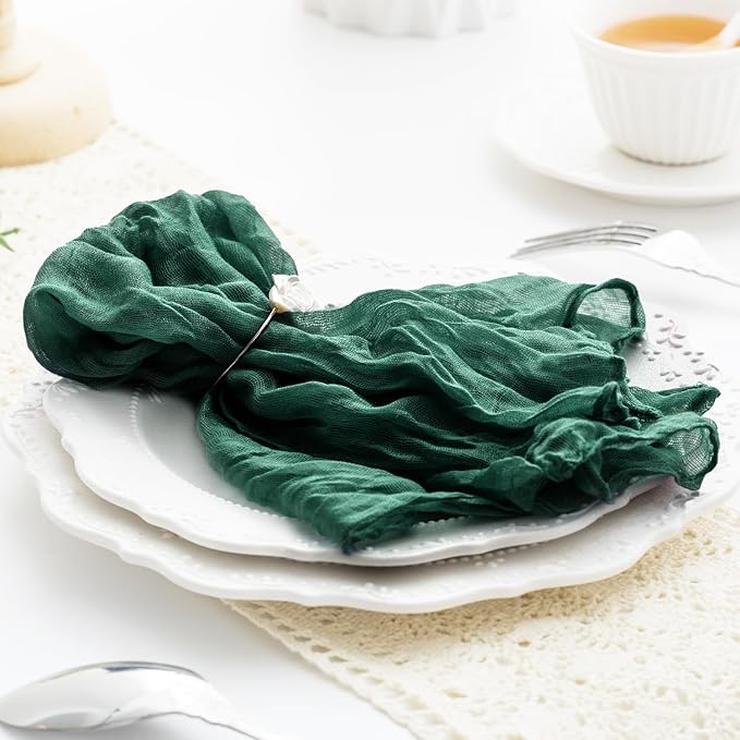 100 Pack Emerald Green Cheesecloth Napkins Washable 21x21 Inches Emerald Green Cloth Napkins for Wedding Set of 100 Dinner Table Napkins Bridal Baby Shower Rustic Boho Cotton Gauze Party Table Decor