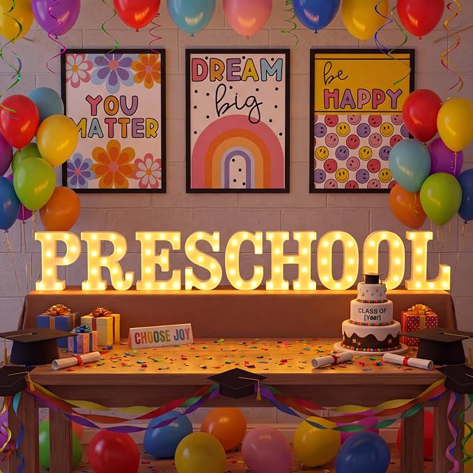 Honoson 9 Pcs Preschool Decorations LED Lights Sign Neon Lights Preschool Table Decoration for Back to School Kindergarten Party Supplies 2026