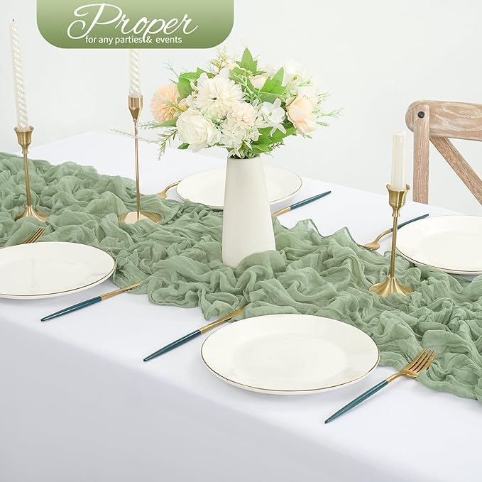 20 Pack Sage Green Cheesecloth Table Runner 120 Inch 10FT Rustic Boho Gauze Cheese Cloth Table Runner for Wedding Party Baby Shower Thanksgiving Christmas Decoration