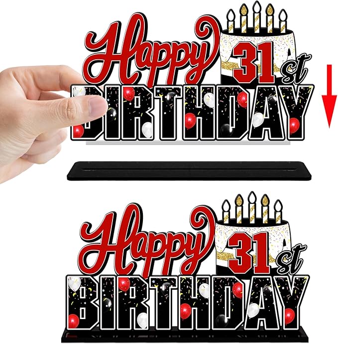 LINGTEER Happy 31st Birthday Red Acrylic Table Topper Centerpieces Set - Cheers to 31 Years Old Birthday 31st Bday Party Gift Decorations.