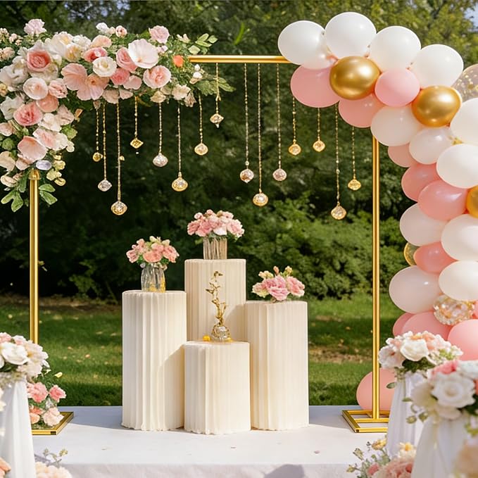 2-in-1 Dual-use Square Balloon Arch Stand Metal Wedding Backdrop Stand Party Birthday Bridal Baby Shower Flower and Floral Arch for Ceremony 6.6FT (Gold)