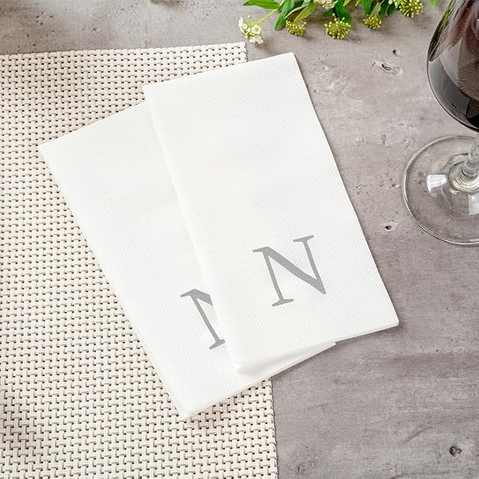 Luxenap 15.8 X 7.9 Inch Linen-Feel Guest Towels, 2000 Lettered Hand Towels - Silver Letter 'N', Sans Serif Font, White Paper Dinner Napkins, airlaid, For Restrooms And Tables - Restaurantware