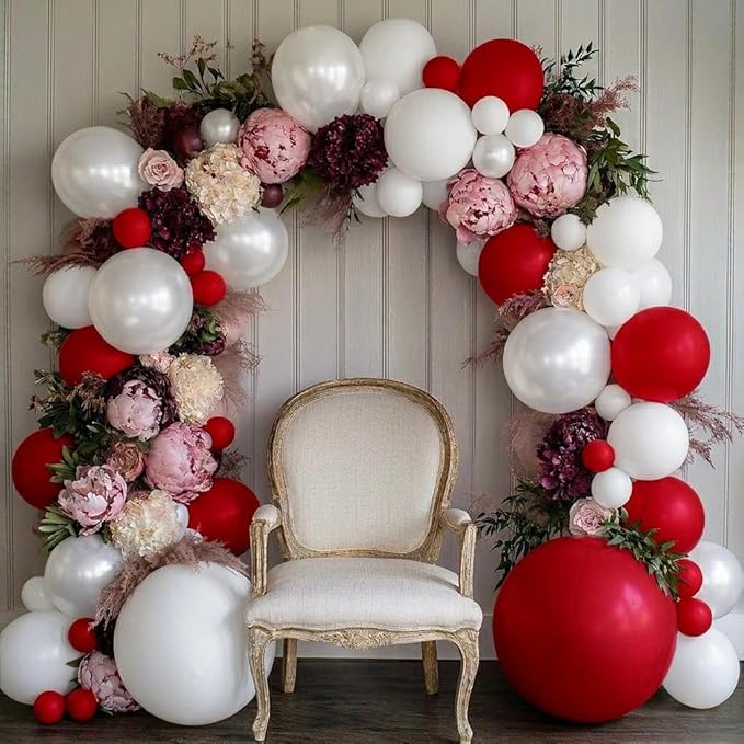 White Balloon Arch Garland Kit Double Stuffed Beige Cream White Balloon Different Sizes Pearl Balloons for Birthday Wedding Bridal Shower Engagement Baby Shower Baptism Party Decor